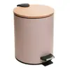 Lixeira Redonda com Tampa de Bambu e Pedal 5L Bege Aço Inoxidável - Lyor