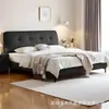 Cama de tecido acolchoado cor creme com cabeceira fina, cama de casal simples e moderna de 1,8m para quartos principais e de hóspedes, de alta qualidade e elegante com armazenamento, cama de casamento