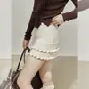 Falda de Punto con Retazos Ruffle Color Café AKP Pure Desire con Cordón para Mujer, Nueva Falda Corta Bodycon de Cintura Alta Primavera/Verano