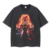 Camiseta Vintage Lavada Street Hip-Hop Anime Dragon Ball Super Estampa de Desenho Animado Gráfica Casual Algodão Verão Manga Curta Estilo Europeu e Americano