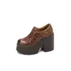 Zapatos de Cuero Genuino Estilo Británico Retro Tacón Grueso de 12 cm Tacón Súper Alto Zapatos Pequeños de Cuero para Mujer, Plataforma Impermeable Tacones Altos de Moda para Mujeres Menudas