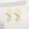 Aretes de Perla de los Doce Dioses Florales Exclusivos Pendientes de Luz de Dios Flor Guardián Lujo Niche Diseño Nuevo Estilo Chino Joyería de Estilo Nacional