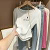 Camiseta Interior de Terciopelo Color Albaricoque con Cintura Ajustable para Mujer, Nuevo Estilo Otoño e Invierno, Camiseta Chic y de Moda de Manga Larga para Clavícula