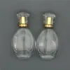 Botella de perfume para adultos de 50 ml, tapa redonda plana dorada incrustada con diamantes, botella de perfume, exquisita botella rociadora cosmética, botella de vidrio