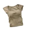 Nuevo Diseño Cuadrado con Mangas Cortas Volantes Casual de Tirantes Todo Fila Taza Fija con Almohadilla en el Pecho Top Chaleco Delgado para Mujer