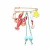 Broche Estilo Ins Fofo com Gota de Óleo Lagosta Flor Concha Borla Elemento Animal Marinho Doce e Picante Alfinete de Cintura