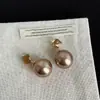 Pendientes de Diseño Geométrico de Lujo Ligero, Pendientes de Perlas Color Café de Moda y de Gama Alta, Pendientes Versátiles de Doble Cara de Nuevo Estilo al por Mayor