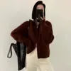 Cárdigan de Lana Estilo Coreano Solapa Cremallera Tejido Cardigan para Mujer Otoño Invierno Engrosado Gama Alta Suave Esponjoso Mangas Raglán Suéter Abrigo