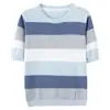 Suéter de punto de algodón para mujer con combinación de colores de moda, cuello redondo pequeño, manga corta, casual, para ir al trabajo, primavera y verano, nueva camiseta de punto de manga corta