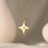Estilo Ins Acero Inoxidable Chapado en Oro de 18K Estrella de Cuatro Puntas Collar Pendiente Juego de Aretes Sencillo y Moderno Combinación para Ropa de Trabajo