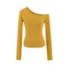 Atacado de Roupas Femininas Transfronteiriças Novo Sexy Sexy Gola de Uma Alça Costas Nuas Top Feminino Pura Desejo Simples Slim Camiseta de Manga Longa