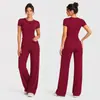 Conjunto de Ropa de Yoga Cepillada Transfronteriza, Manga Corta, Cintura Alta, Ajustado, Versátil Ropa de Fitness, Conjunto Deportivo para Correr para Mujeres