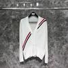 Cardigan de malha TIME BREATHE TB, primavera e outono, novo estilo, fita de cor oblíqua para homens e mulheres, suéter oblíquo de três barras