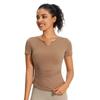 Camiseta Esportiva Feminina Alta Elasticidade Justa Modeladora Decote V Roupa de Yoga Top Secagem Rápida Respirável Roupa Externa para Corrida Fitness Manga Curta