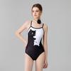 Nuevo Traje de Baño Sexy Deportivo Profesional de Carreras Adelgazante de Cintura con Espalda Descubierta Estampado de Gato Blanco y Negro de Moda