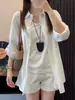 Camisa azul de lino estilo francés para mujer, top de manga larga para el verano con protección solar, chaqueta camisa de algodón y lino estilo casual holgado 'old money'