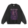 Moletom com Capuz Oversized Vintage Lavado Estilo Americano Blusa de Moletom com Estampa de Anime Gola Redonda Moletom Plus Size