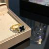 Anillo giratorio de cuatro hojas con forma de hierba, para mujer, con diseño de guardián de la suerte, con flor de diamante y apertura ajustable, para dietas, exquisito anillo.