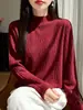 Andy piel suave amigable con la piel patrón jacquard retro exquisito manga larga básico versátil primavera y otoño temperamento casual top mujer