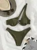 Bikini de dos piezas sexy de exportación europea y americana para mujer, de un solo hombro, color liso, con cortes, Bikini Bikini Transfronterizo Amazon Traje de baño