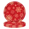 Nuevo Juego de Vajilla Temática Navideña Roja y Verde Copo de Nieve Dorado Celebración del Festival de Invierno Plato de Papel Desechable Mantel