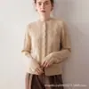 Cardigã de malha 100% caxemira pura, estilo coreano, simples e versátil, para mulheres, de manga longa, corte solto, estiloso, peça de outer wear grossa