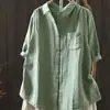 Única y hermosa, camisa súper elegante, novedad verano 2026 para mujer, rosa, mezcla de algodón y lino, cuello camisero, blusa juvenil y a la moda de manga corta