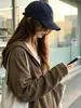 Sudadera con capucha y cremallera color café para mujer, Otoño 2026, Nuevo estilo perezoso, Chaqueta corta casual, Top ajustado de manga larga