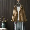 Casaco Cardigan com Capuz e Cordão na Barra, Manga Longa, Estilo Artístico, Feminino, Primavera 2024, Top Casual Soltinho