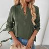 Amazon Europa y América Explosiones Otoño e Invierno Camisa de Color Sólido con Cuello en V y Botones Nueva Transfronteriza Versátil Casual Jersey para Mujer