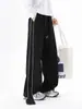 Pantalones de chándal de algodón pesado para hombre y mujer, estilo americano de verano, retazos, franja reflectante, deportivos, holgados, rectos, casuales