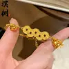 Pulsera de Calabaza Láser Arena Dorada de Alta Retención de Color Tienda de Oro Mismo Estilo Pulsera de Mariposa Brillante Pulsera de Trébol de Cuatro Hojas Exquisita de Nicho