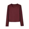 Camiseta Interior Básica de Cuello Redondo Ajustada para Mujer Otoño, Mangas Largas, Versátil y Adelgazante, Nueva 2025, Color Puro Simple, Top Básico de Alta Elasticidad