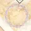Pulsera de Cuentas Redondas de Cristal Rosa Natural de 10 mm con Aguamarina de 6 mm, Separadores Sencillos de Perlas Blancas Sal Marina y Melocotón, Cuentas Retorcidas