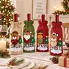 Decorações de Natal transfronteiriças: Capas de juta para garrafas de vinho com cordão e desenhos de Papai Noel, bonecos de neve, renas e ursos