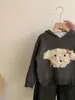Conjunto de Dos Piezas de Moda para Niñas Estilo Coreano Top de Terciopelo Suéter de Punto con Capucha de Perro Pantalones de Cuero y Terciopelo Otoño e Invierno Nuevo
