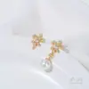 Brincos de Aço Inoxidável com Zircônia Inlaid de Ouro Real 14K, Cor que Não Desbota, Cruz Íris, Acessórios para Brincos Feitos à Mão DIY, Joias para Orelha