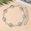 Cadena de cintura metálica vintage turquesa transfronteriza combinada con una falda, cinturón ovalado tallado estilo bohemio de verano para playa para mujer