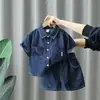 Conjuntos de Verano para Niños y Niñas, Moda Infantil Elegante y Tendencia Estilo Coreano Moda de Hong Kong Camisa de Mezclilla y Shorts