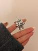 Anillo de metal estilo europeo y americano con cuentas plateadas temblorosas ins personalidad exagerada Anillo de piedra ojo de tigre Maillard