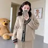 Conjunto de suéter de maternidad estilo coreano para otoño, con un abrigo suéter de cuello alto con lazo y una falda de pastel de cintura elástica, efecto adelgazante