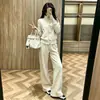 Conjunto deportivo casual para mujer para otoño e invierno, elegante y sofisticado, con chaqueta de cuello alto, sudadera gruesa con forro polar y pantalón de pierna ancha, conjunto de dos piezas