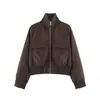Moda Femenina Transfronteriza 2026 Estilo Europeo y Americano Casual Holgado Bolsillo de Gamuza Cuello Alto Chaqueta Abrigo para Mujer B88937