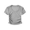 Camiseta de manga corta con cuello redondo y cintura alta para mujer, estilo francés, elástica, ajustada y plisada lateralmente.