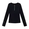 Camiseta de Manga Larga con Cuello Semiabierto para Mujer Otoño Diseño Sexy Aspecto Adelgazante Estilo Coreano Camisa Base para Vestir