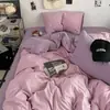 Juego de Cuatro Piezas de Color Sólido Bicolor Transfronterizo Estilo Japonés Simple Algodón Lavado Estilo Ins Estudiante Juego de Ropa de Cama Funda de Edredón de Tres Piezas