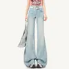 Jeans Acampanados Azules Claros de Alta Resistencia con Pedrería para Mujer, Nuevo Estilo Primavera 2026, Brillantes de Cintura Alta, Pantalones Acampanados No Ajustados de Largo Completo