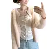 Cardigan de Punto Waffle Suave Rosa Francés fufu para Mujer, Nuevo de Principios de Primavera, Holgado, Adelgazante, Suéter Abrigo de Manga Larga