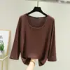 Top de verano para mujer talla grande, camiseta de cuello redondo, manga tres cuartos, manga corta, modal, corte holgado, nuevo color liso