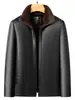Chaqueta de piel y pelo integrada para hombre, forrada de forro polar y engrosada, con cuello de solapa, abrigo cálido de invierno para padres de mediana edad y mayores